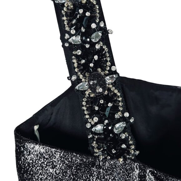 Marchesa Notte Black Metallic Taffeta Bubble Evening Dress Size 0 Shimmer Formal - Picture 6 of 11